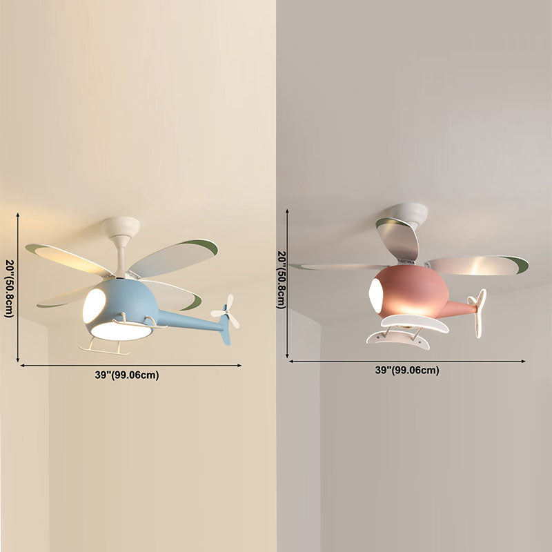 Kids Artistic LED Fan Light Wrought Iron Airplane Pendant Light with Acrylic Shade