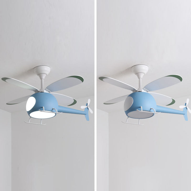Kinderen artistieke LED -ventilator Licht smeedijzeren vliegtuig hanglampje met acrylschaduw