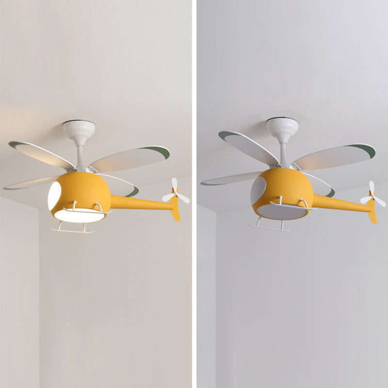 Kinderen artistieke LED -ventilator Licht smeedijzeren vliegtuig hanglampje met acrylschaduw