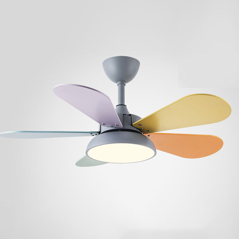 Niños Artísticos LED Light Light Iron Fan Landelier con lámina de madera colorida