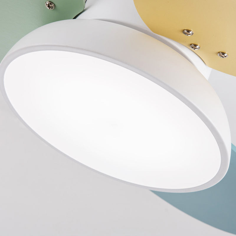 Niños Artísticos LED Light Light Iron Fan Landelier con lámina de madera colorida