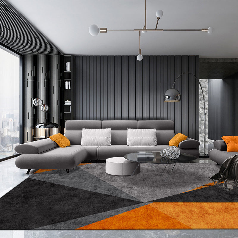 Dark Orange Modern Carpet Polyester Geometric Carpet Washable Carpet for Home Decor
