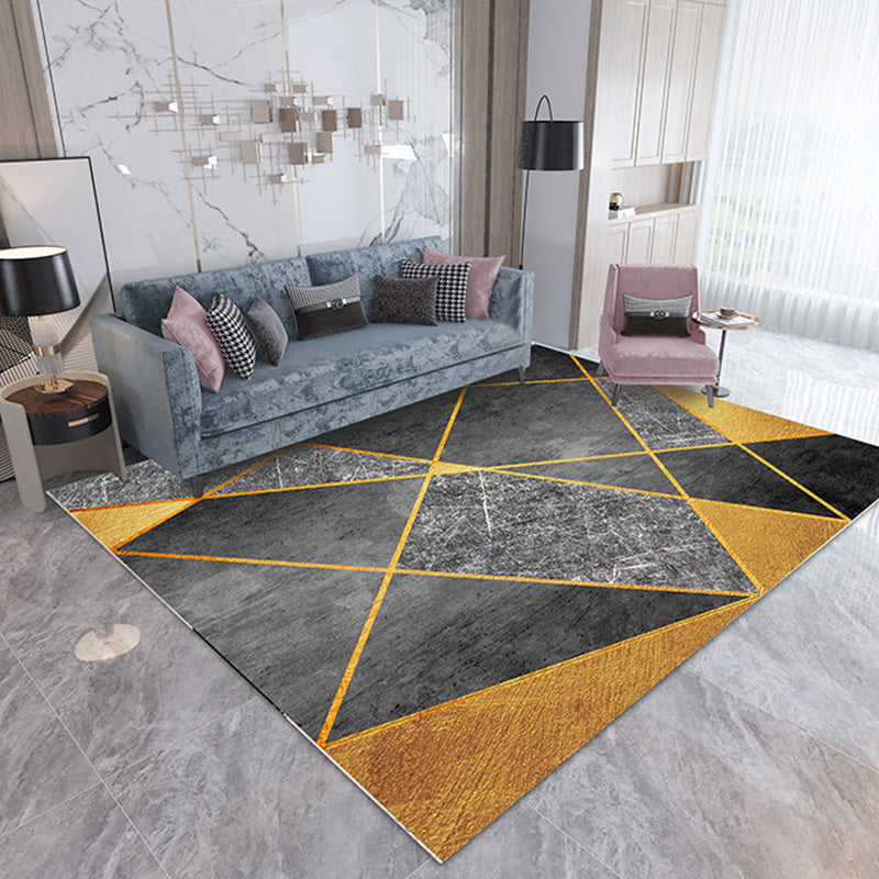 Modern Geometric Carpet Contrast Panel Area Rug Polyester Living Room Carpet with Non-Slip Backing