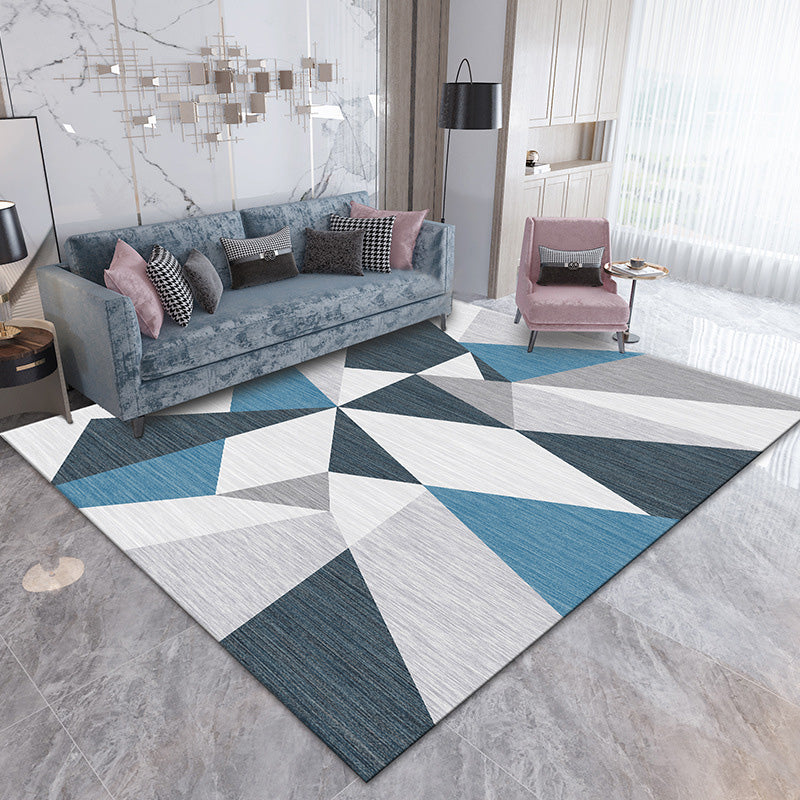 Modern Geometric Carpet Contrast Panel Area Rug Polyester Living Room Carpet with Non-Slip Backing