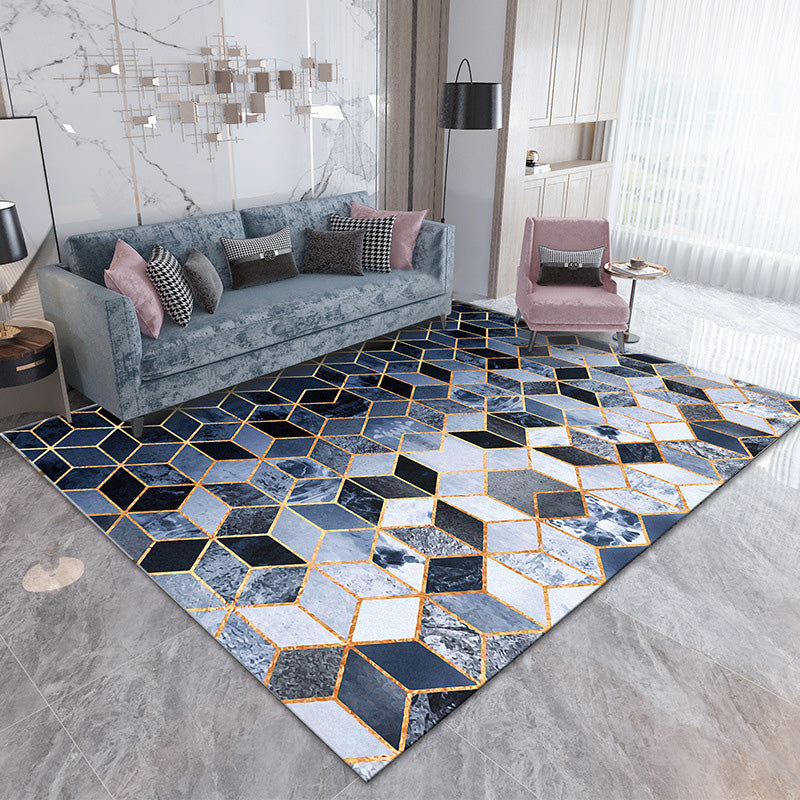 Modern Geometric Carpet Contrast Panel Area Rug Polyester Living Room Carpet with Non-Slip Backing