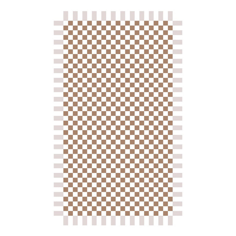 Fancy Brown Area Carpet Modern Plaid Pattern Area Carpet Polyester Stain Resistant Rug for Bedroom