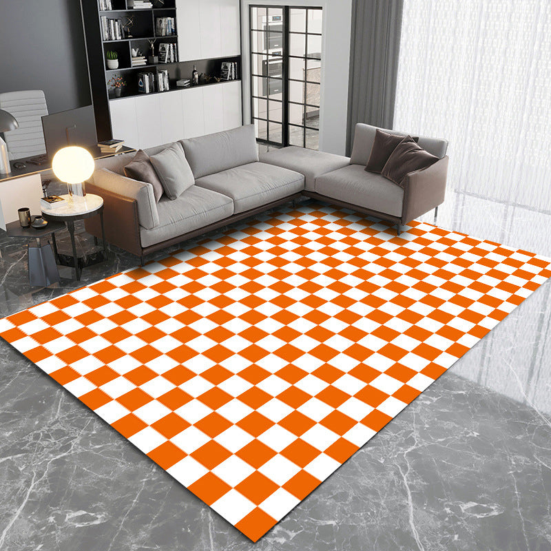 Simplicity Home Decoration Rug Checkered Print Area Carpet Polyester Pet Friendly Indoor Carpet