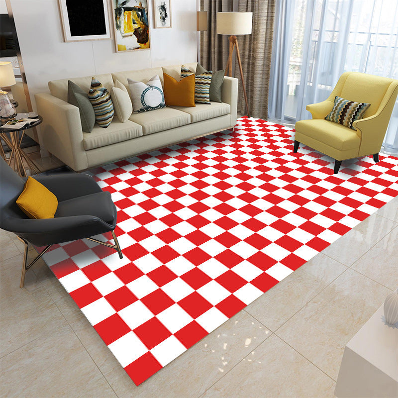 Simplicity Home Decoration Rug Checkered Print Area Carpet Polyester Pet Friendly Indoor Carpet