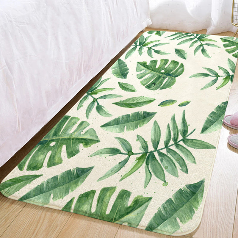 Green Modern Rug Polyester Plant Area Rug Washable Indoor Rug for Home Decoration