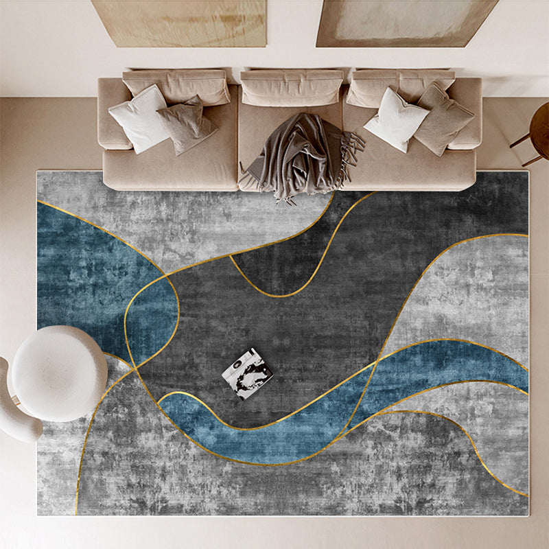 Gold Contemporary Rug Polyester Graphic Rug Stain Resistant Rug for Home Decor