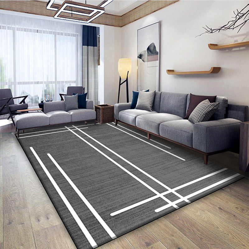 Grey Modern Area Rug Geometric Pattern Polyester Area Carpet Anti-Slip Rug for Home Decor