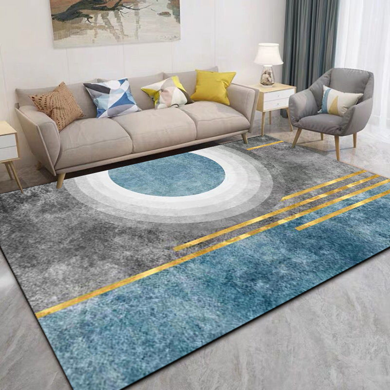 Gold Modern Rug Polyester Circle Rug Non-Slip Backing Rug for Home Decor