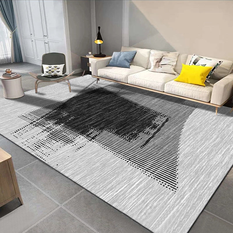 Grey Modern Area Carpet Geometric Pattern Polyester Area Rug Non-Slip Rug for Home Decor