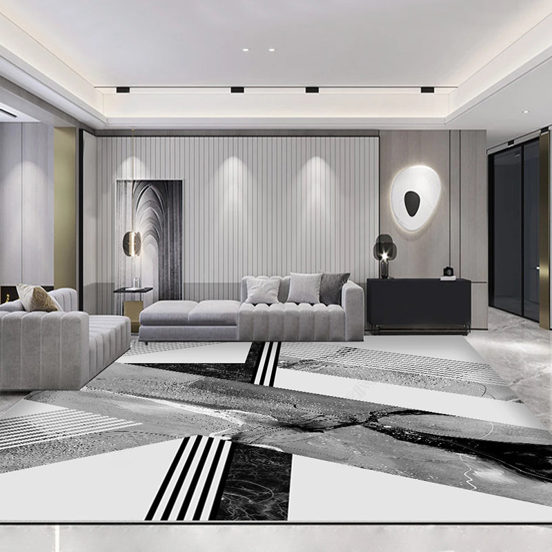Grey Modern Area Carpet Geometric Pattern Polyester Area Rug Non-Slip Rug for Home Decor