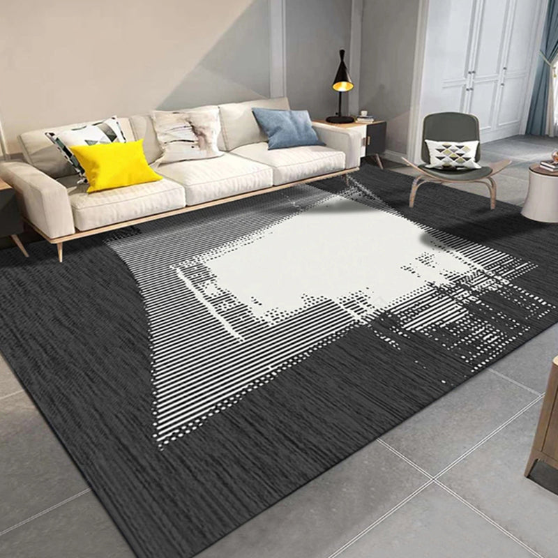 Grey Modern Area Carpet Geometric Pattern Polyester Area Rug Non-Slip Rug for Home Decor