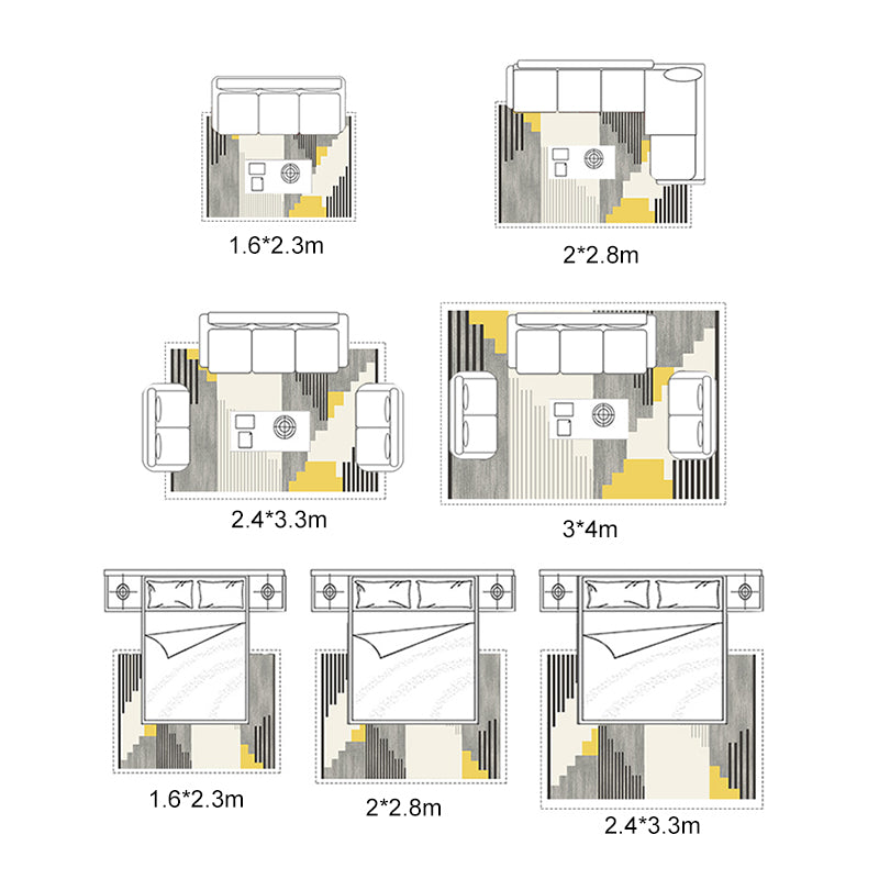Grey Modern Area Carpet Geometric Pattern Polyester Area Rug Stain Resistant Rug for Living Room