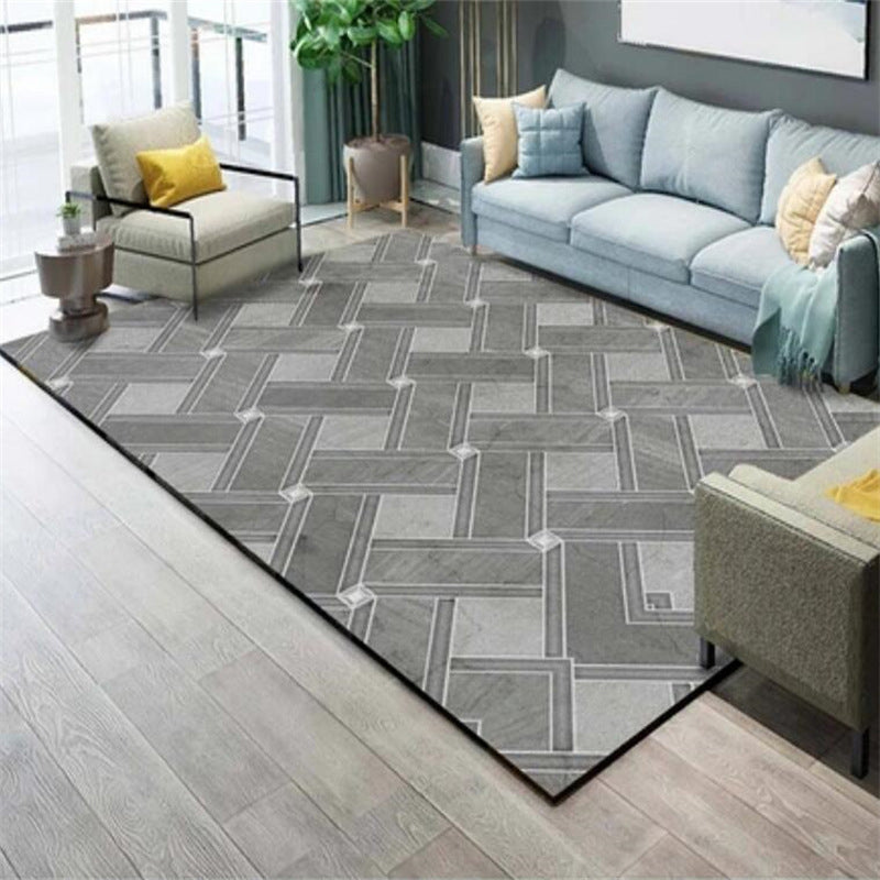 Modern Washable Carpet Geometric Contrast Panel Area Rug Polyester Carpet with Non-Slip Backing