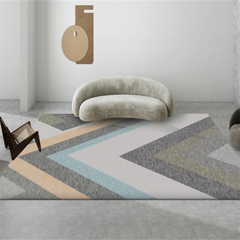 Modern Washable Carpet Geometric Contrast Panel Area Rug Polyester Carpet with Non-Slip Backing
