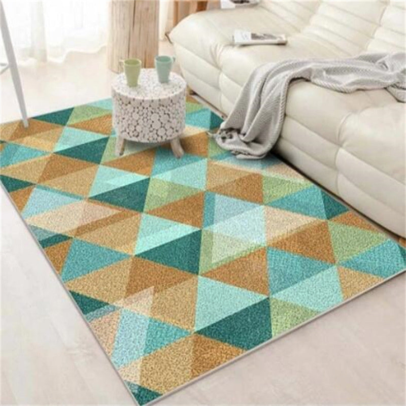 Modern Washable Carpet Geometric Contrast Panel Area Rug Polyester Carpet with Non-Slip Backing