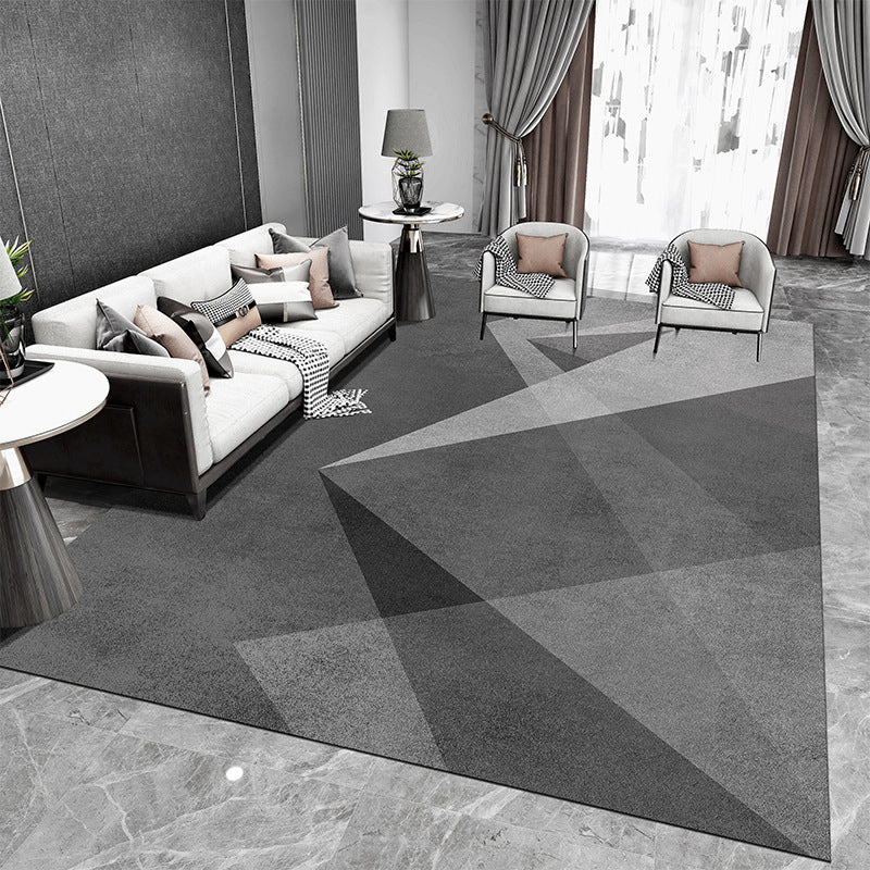 Gray Tone Geometric Carpet Washable Modern Rug Polyester Carpet with Non-Slip Backing