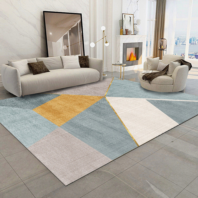 Gray Tone Geometric Carpet Washable Modern Rug Polyester Carpet with Non-Slip Backing
