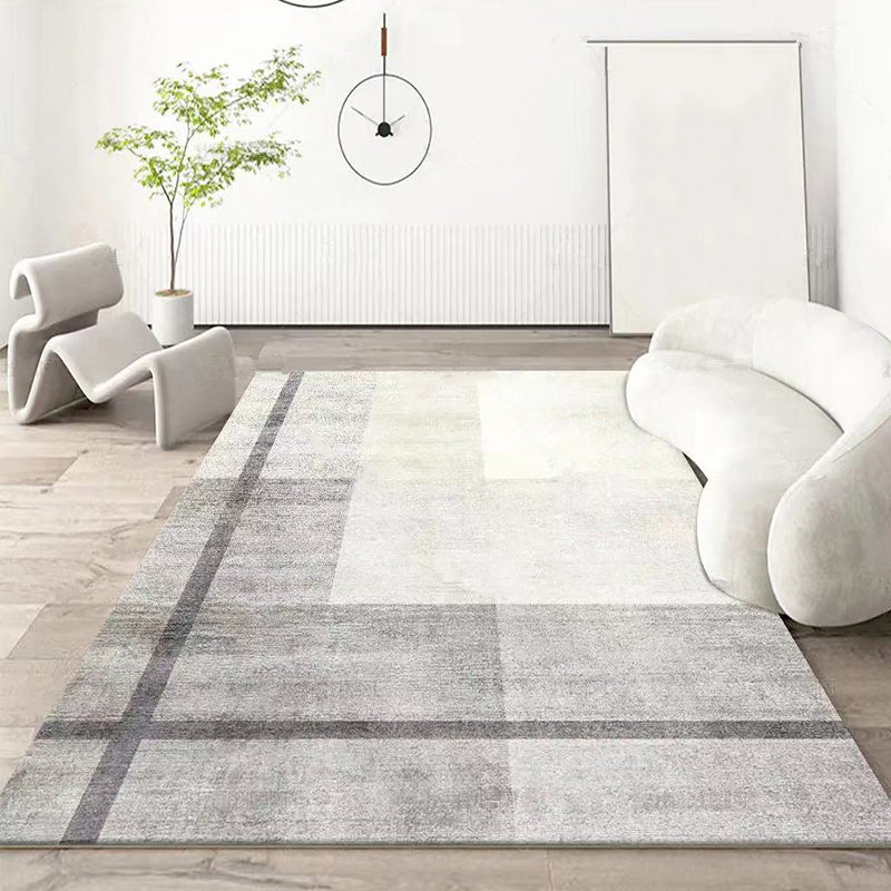 Grey Modern Area Rug Stripe Pattern Polyester Area Carpet Non-Slip Backing Rug for Living Room