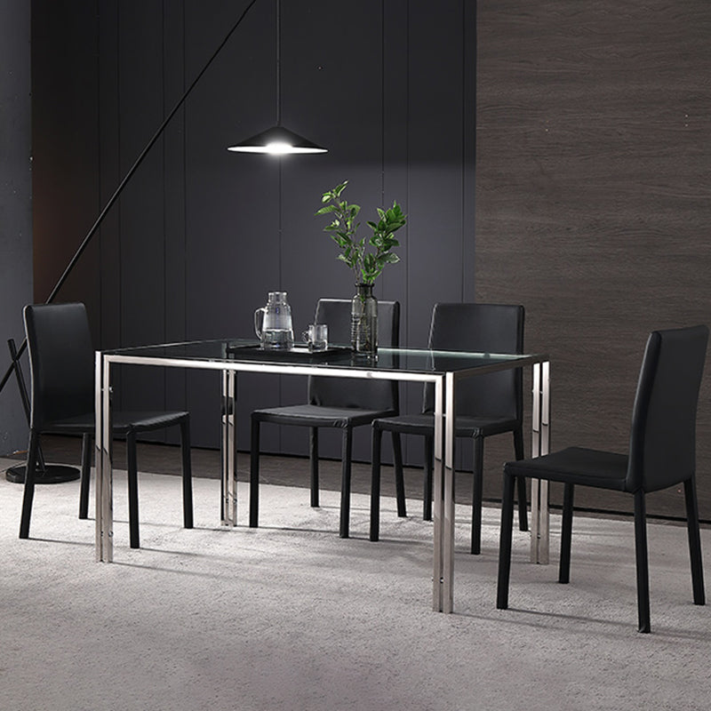 Contemporary Style Tempered Glass Top Dining Table 4 Legs Table for Dining Room