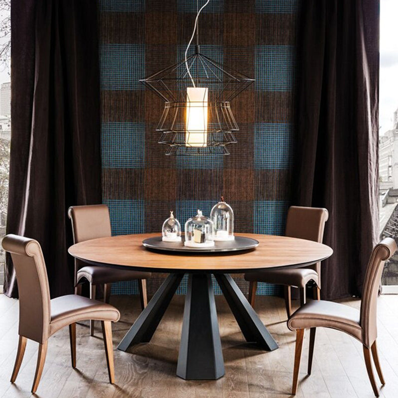Round Shape 3 Legs Modern Dining Table Wood Color Fixed Table of Solid Wood