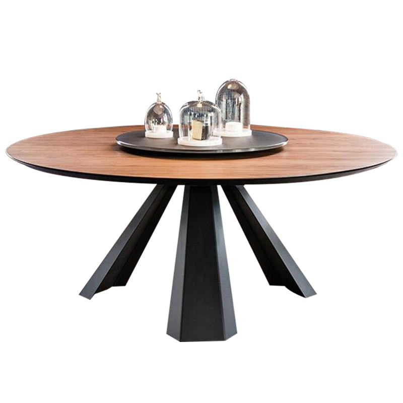 Round Shape 3 Legs Modern Dining Table Wood Color Fixed Table of Solid Wood