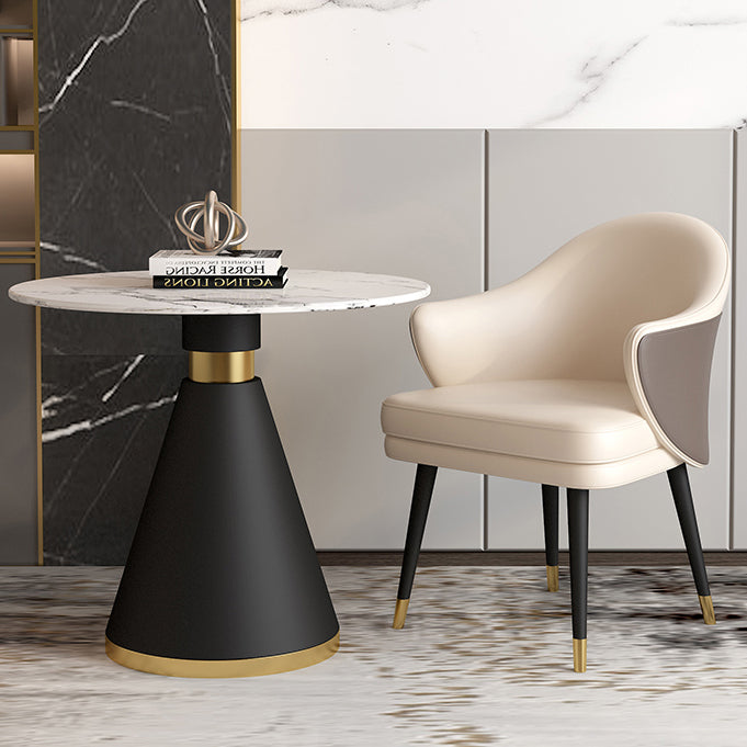 Minimalist Round Sintered Stone Dining Table White Kitchen Dining Table with Pedestal Base