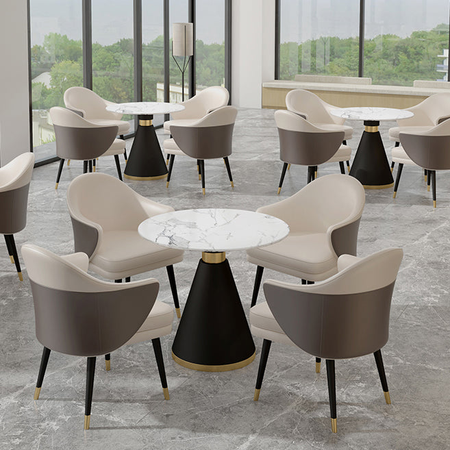 Minimalist Round Sintered Stone Dining Table White Kitchen Dining Table with Pedestal Base