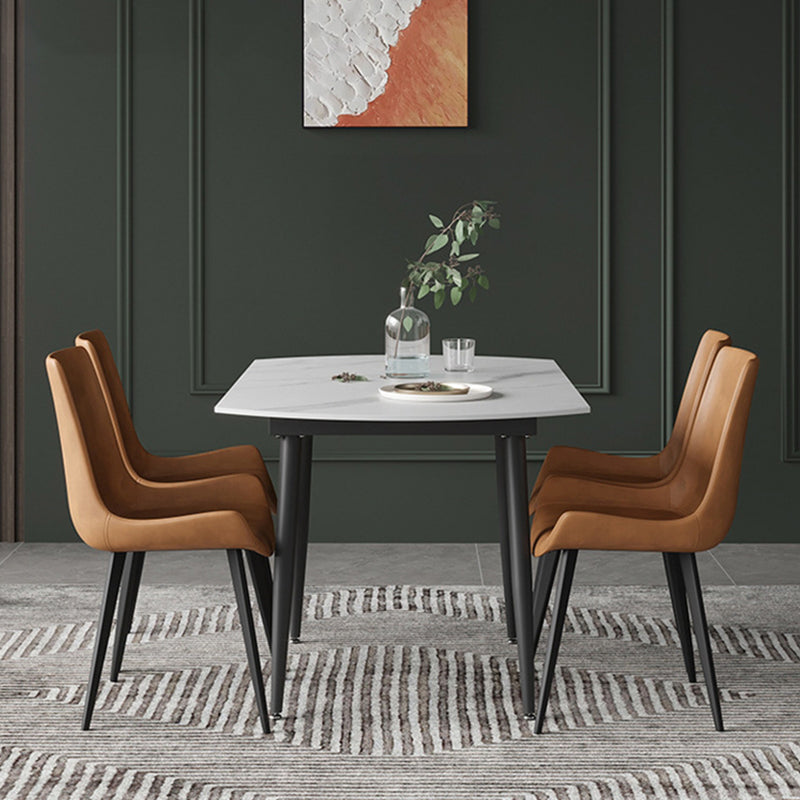 Modern Sintered Stone Dining Table White Round Table with Black Frame for Home