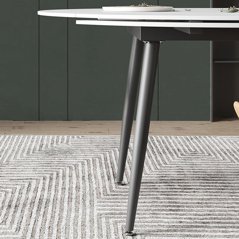 Modern Sintered Stone Dining Table White Round Table with Black Frame for Home