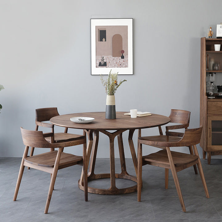 Table à manger en bois massif moderne table ronde marron avec base de piédestal pour la maison