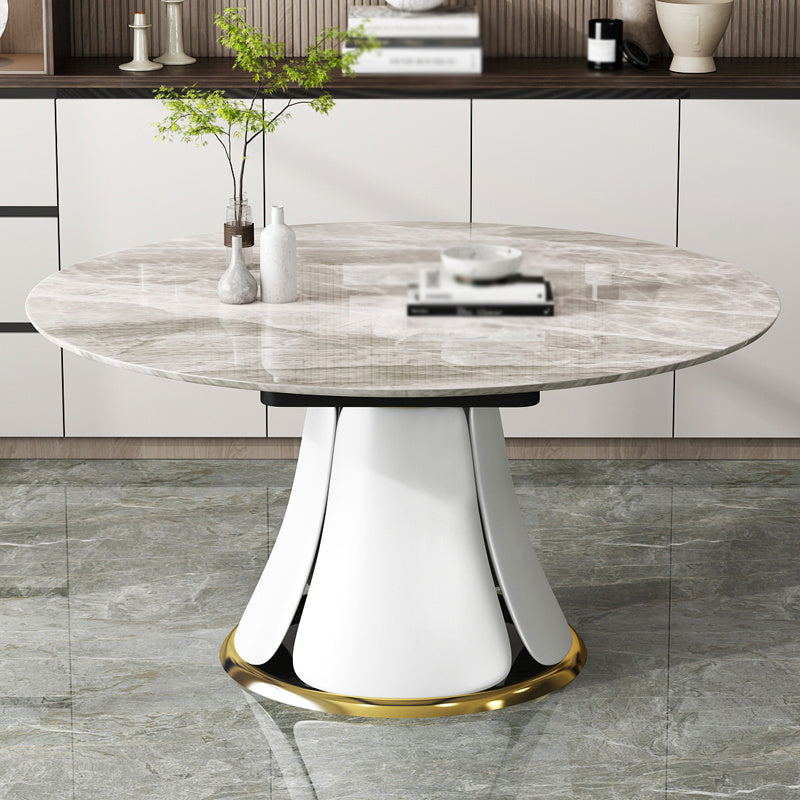 Contemporary Round Dining Table Sintered Stone Table with White Pedestal Base,53.1"L x 53.1"W x 30"H