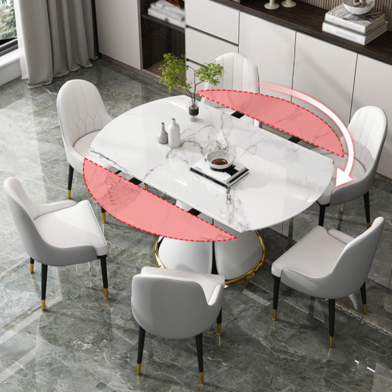 Contemporary Round Dining Table Sintered Stone Table with White Pedestal Base,53.1"L x 53.1"W x 30"H