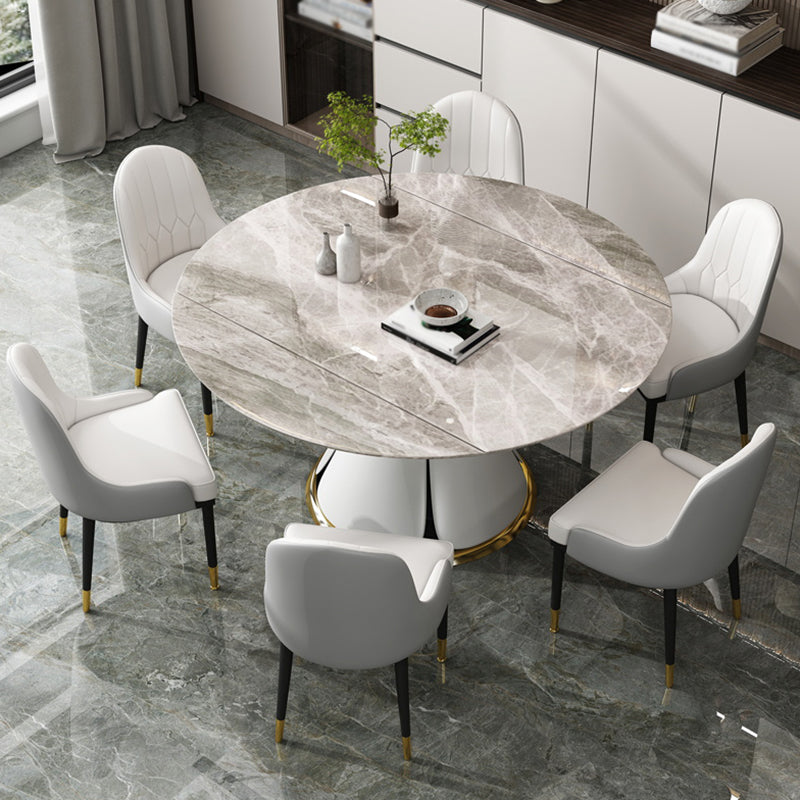 Contemporary Round Dining Table Sintered Stone Table with White Pedestal Base,53.1"L x 53.1"W x 30"H