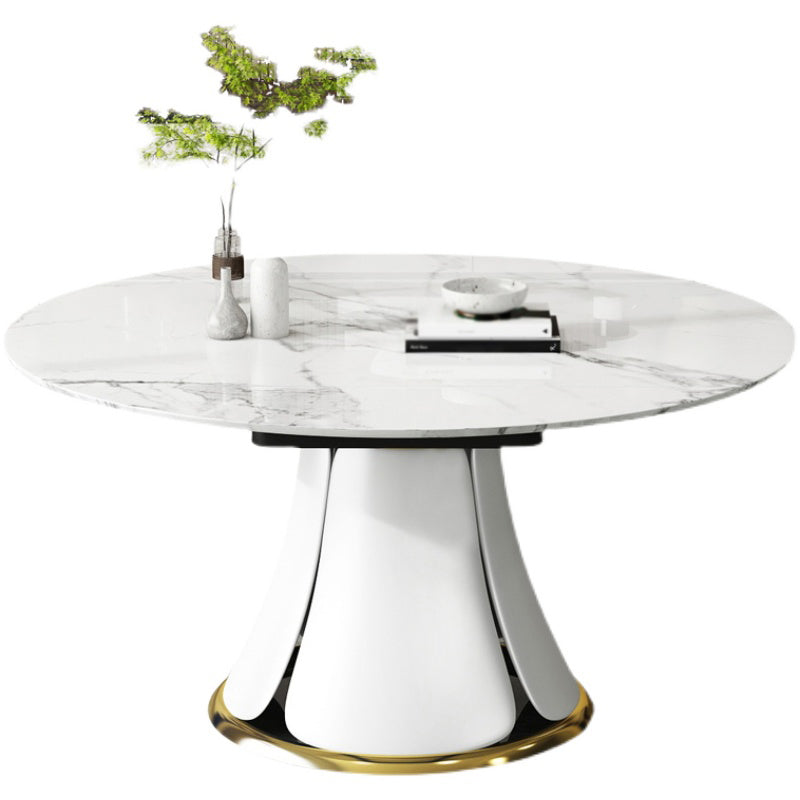 Contemporary Round Dining Table Sintered Stone Table with White Pedestal Base,53.1"L x 53.1"W x 30"H