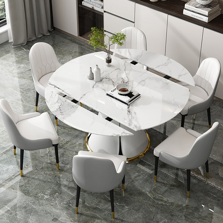 Contemporary Round Dining Table Sintered Stone Table with White Pedestal Base,53.1"L x 53.1"W x 30"H