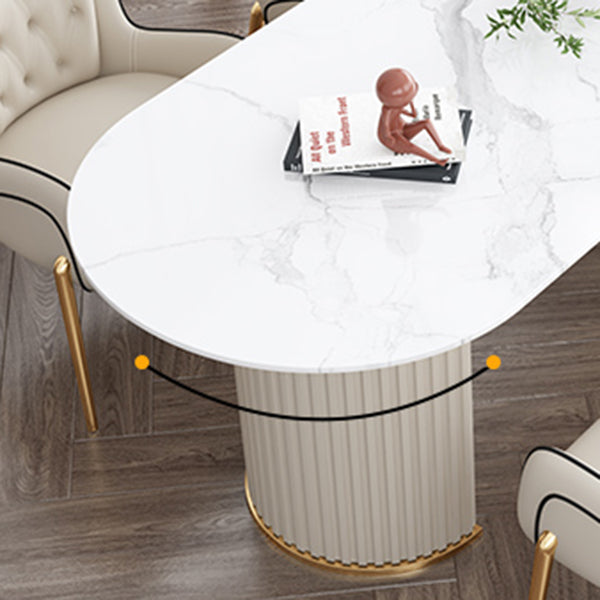 Free Form White Dining Table Sintered Stone Table Modern with Double Pedestal