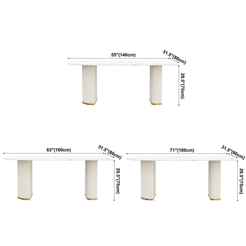 Free Form White Dining Table Sintered Stone Table Modern with Double Pedestal