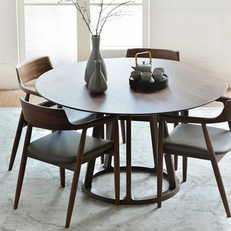 Mesa de comedor de madera maciza de estilo moderno Mesa redonda marrón con base de pedestal para el hogar