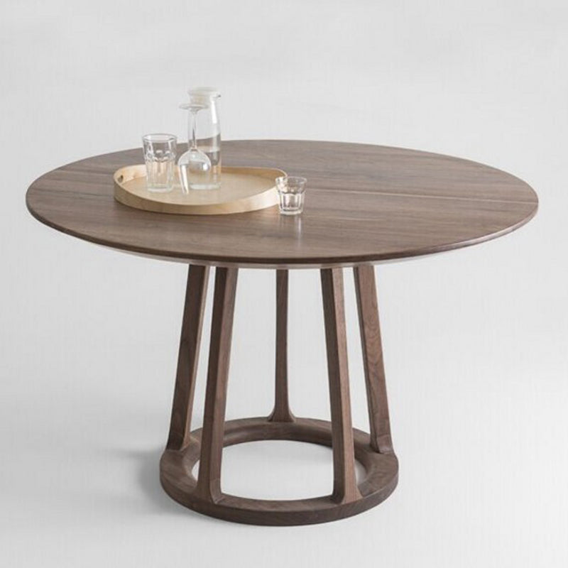 Mesa de comedor de madera maciza de estilo moderno Mesa redonda marrón con base de pedestal para el hogar