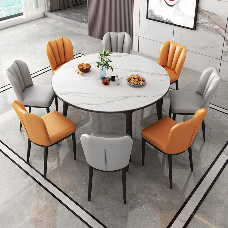 Foldable Sintered Stone Top Dining Table Modern Round Table with Metal 4 Legs