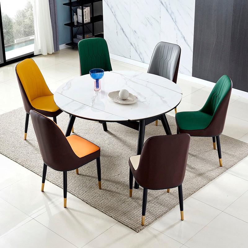 Foldable Sintered Stone Top Dining Table Modern Round Table with Metal 4 Legs