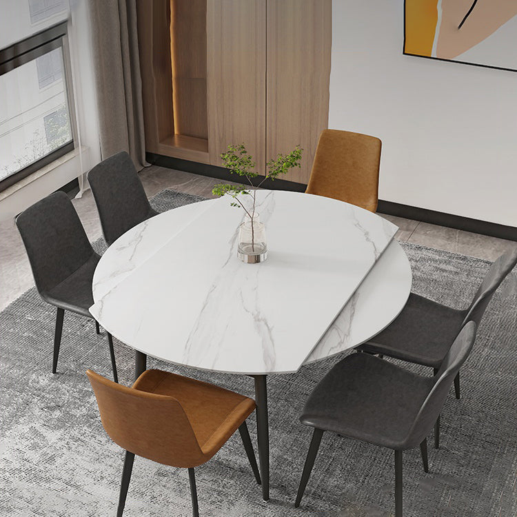 Foldable Sintered Stone Top Dining Table Round Table with Metal Base and 4 Legs
