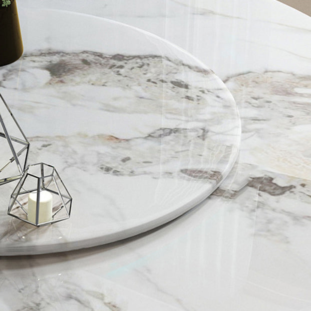 Rotatable Sintered Stone Dining Table Modern Round Table with Metal Pedestal