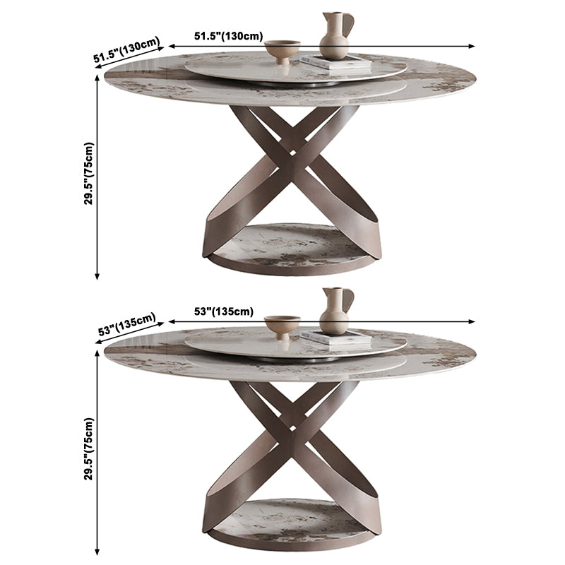 Rotatable Sintered Stone Dining Table Modern Round Table with Metal Pedestal