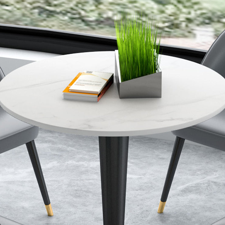 Minimalist Sintered Stone White Dining Table Round Shape Dining Table with Pedestal Base