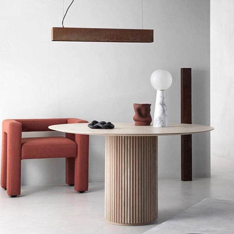 Contemporary Round Dining Table Ash Solid Wood Table with Pedestal Base for Home Kitchen Dinner
